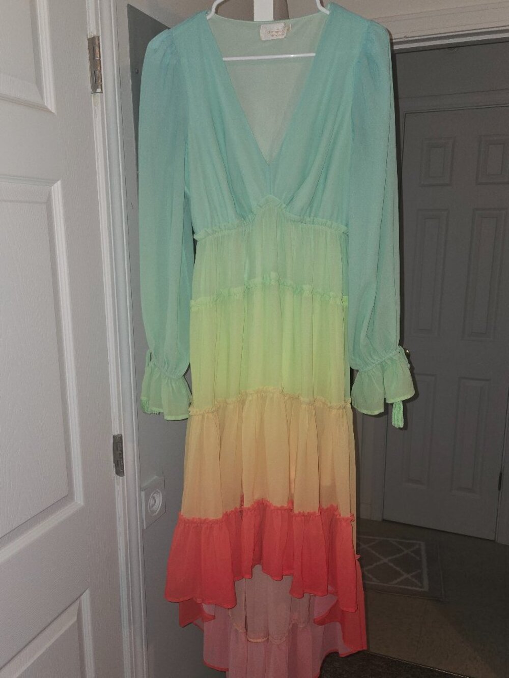 Anthropologie Champagne and Strawberry Multi -Colored Tiered Dress